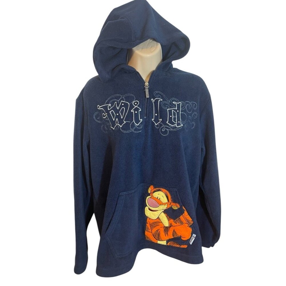 DISNEY Vintage Women's Size Large Tigger Wild Quarter-Zip Fleece Hoodie